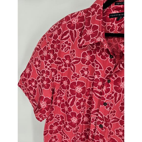 Tommy Hilfiger Men's Red Pigment Dyed Short Sleeve Button-Down Shirt Size XXL - Picture 2 of 4